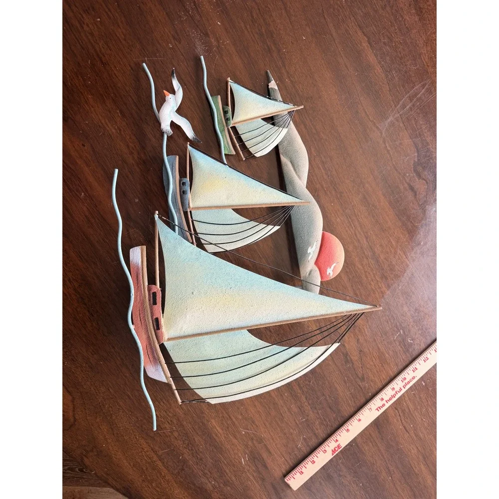 Vintage Metal Sailboat Wall Art Coastal Nautical Beach Decor Sailing Wall Hang